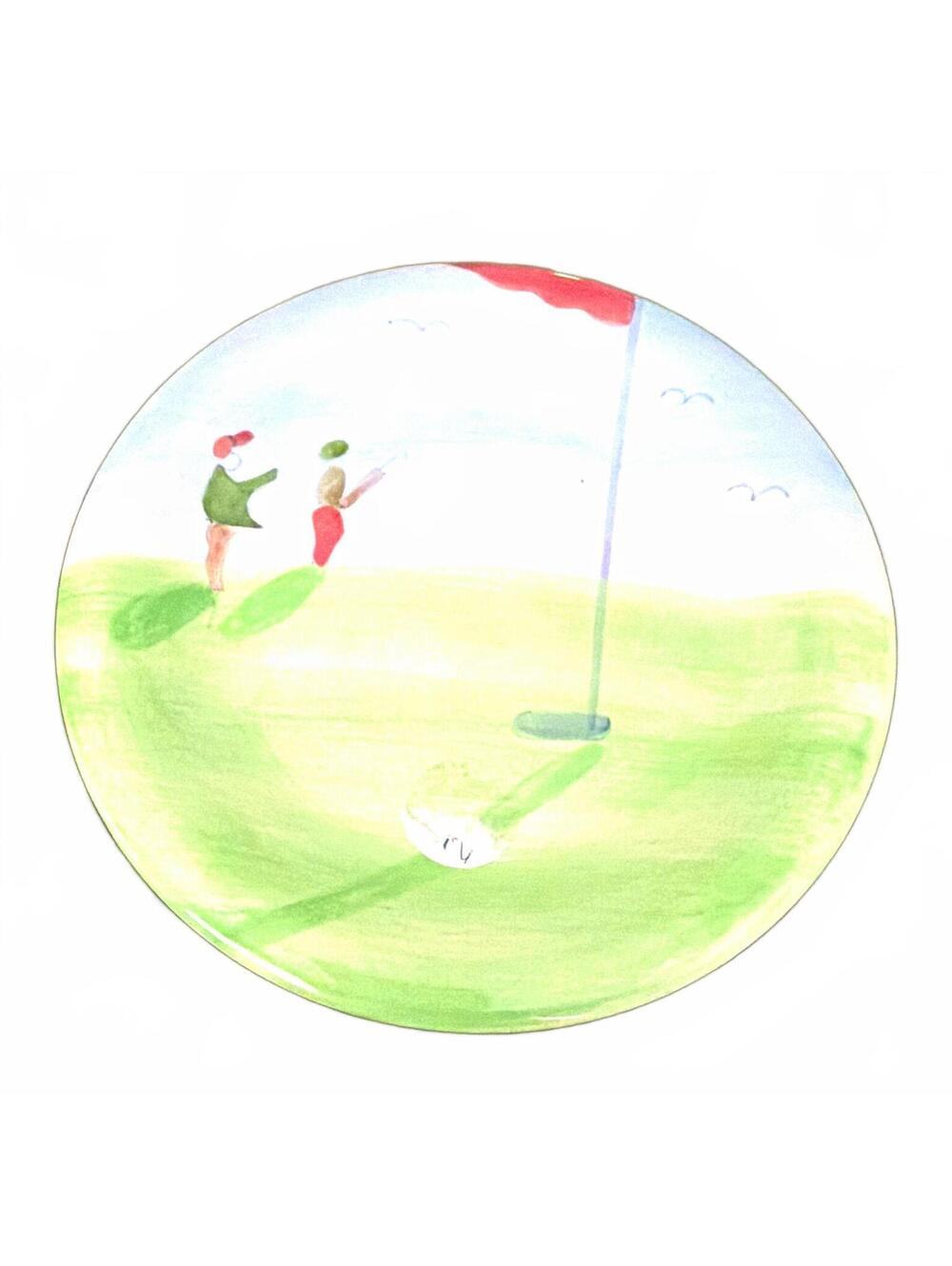 Vista Alegre Decorative Round Ceramic Golf Scene Plate Green White Red